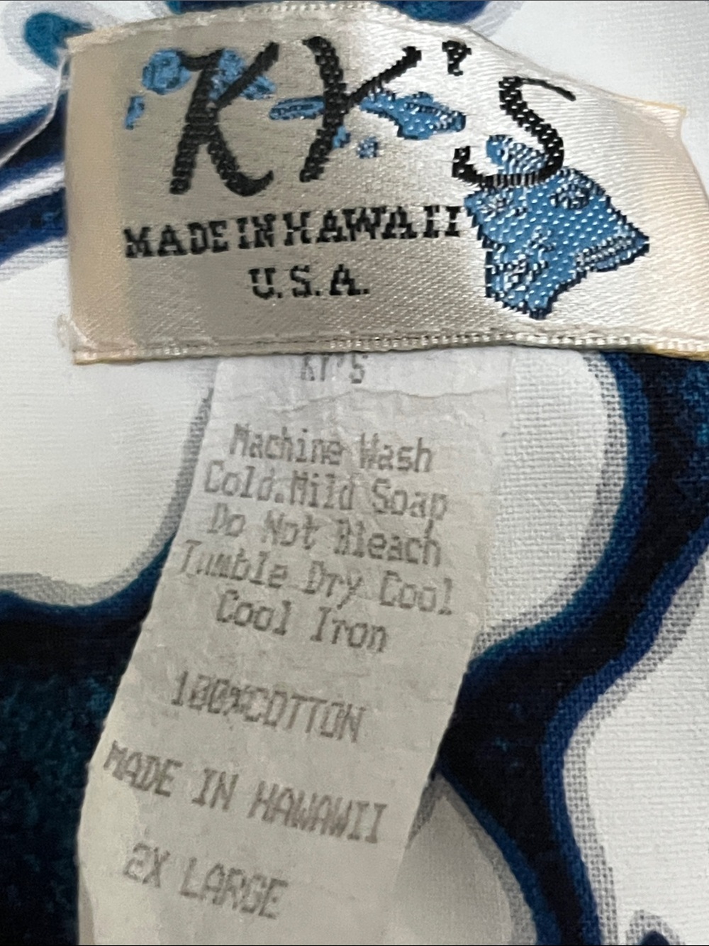 KY's Vintage Hawaiian Maxi Blue Hibiscus Floral Dress, Size 2 XLarge - Picture 4 of 8